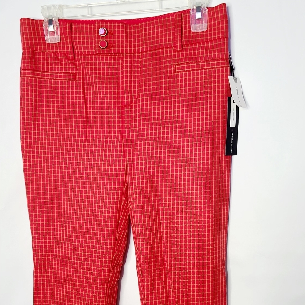 NWT Anthropologie straight leg checkered red career business work pants sz 2 - Picture 3 of 11